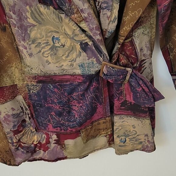 VTG 1990s MERYL FASHIONS LTD Oxblood buckle floral patchwork surplice shacket - Picture 3 of 9
